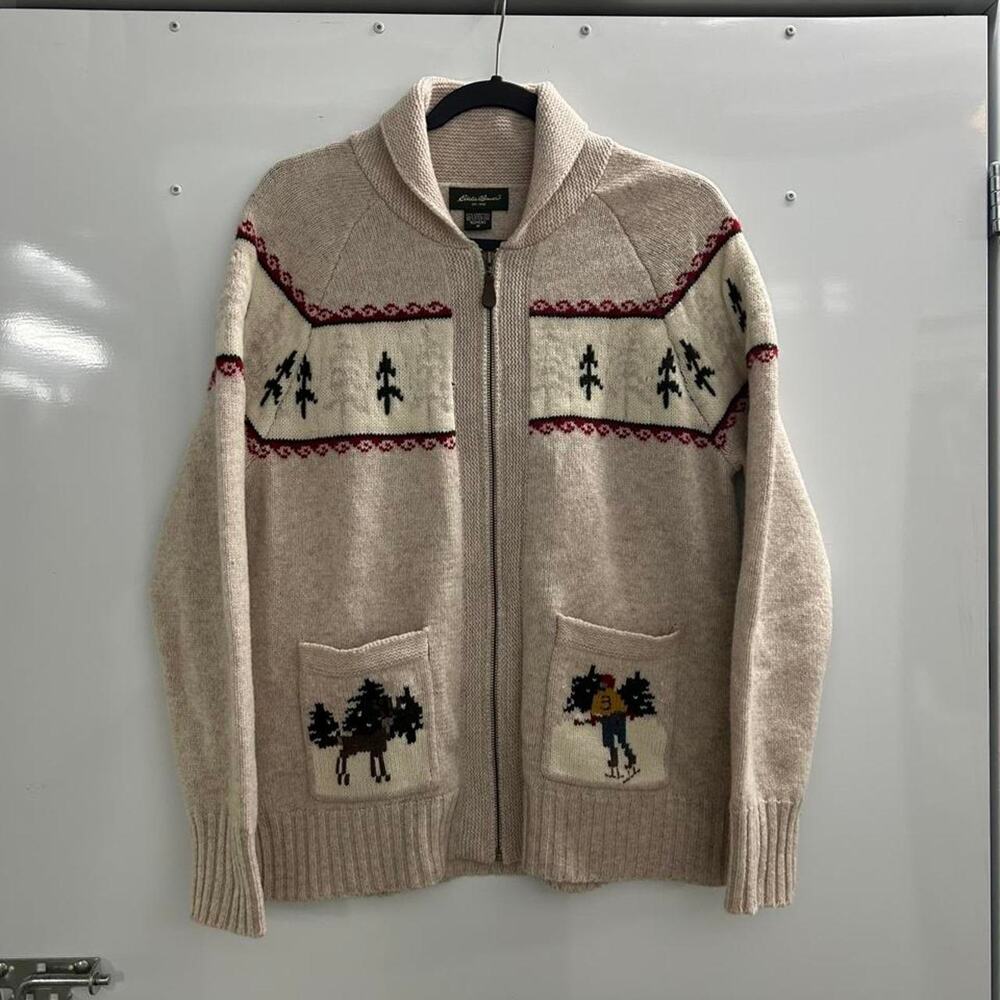 Eddie Bauer 100% lambs wool zip up sweater
